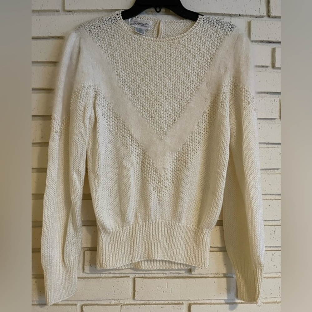 Spirit White Sweater with Angola & Pearls‎ sz Medium